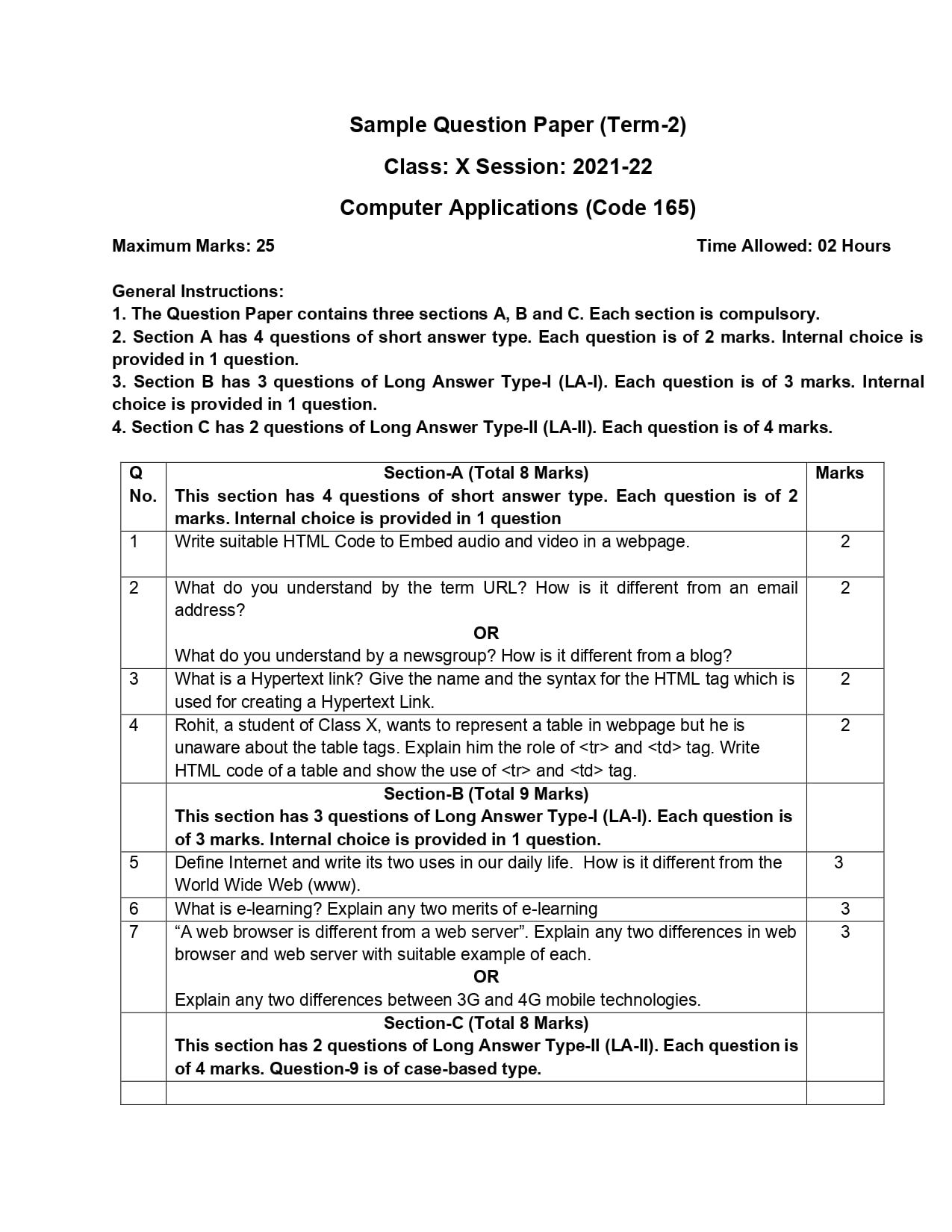 Cbse Class 10 Computer Application Term 2 Sample Paper With Answers