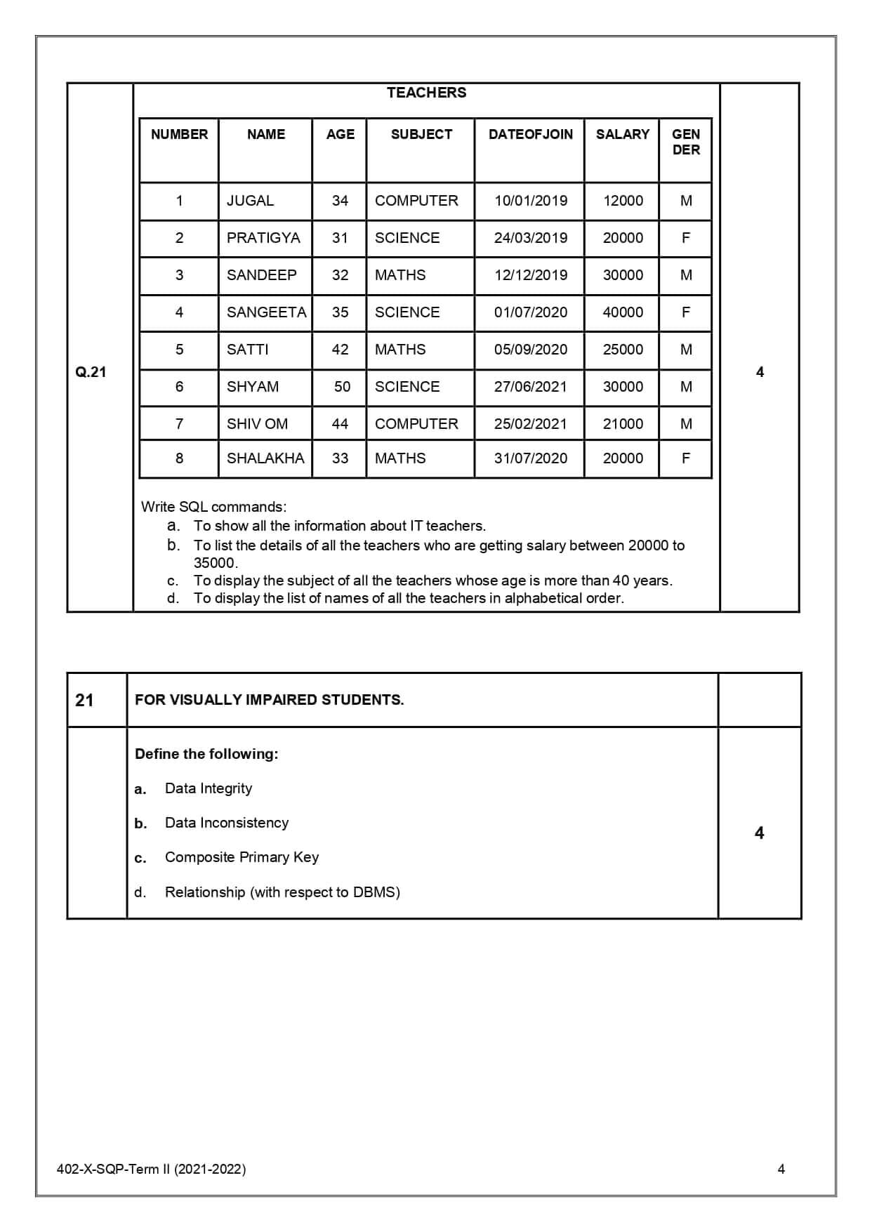 Information Technology code 402 class 10 sample paper 202122 [TERM 2
