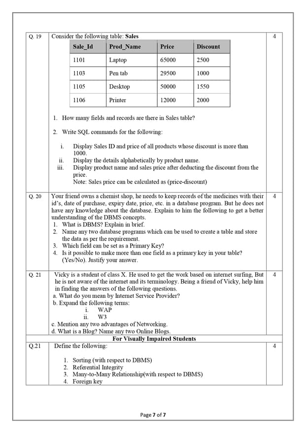 Class 10 IT Sample Paper 2022-23 code 402 PDF | IT 402 Class 10 Sample Sns-Brigh10